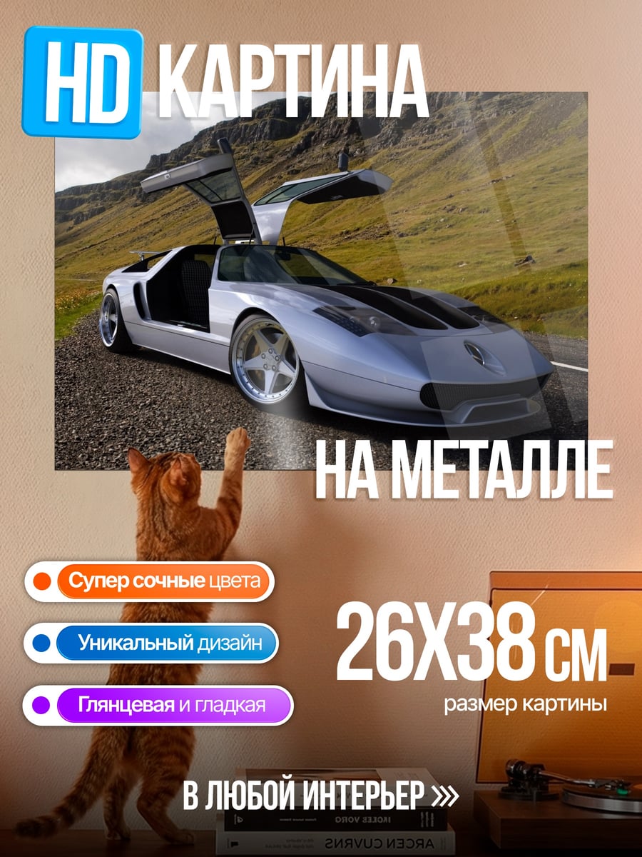 Картина на металле серебристый спорткар