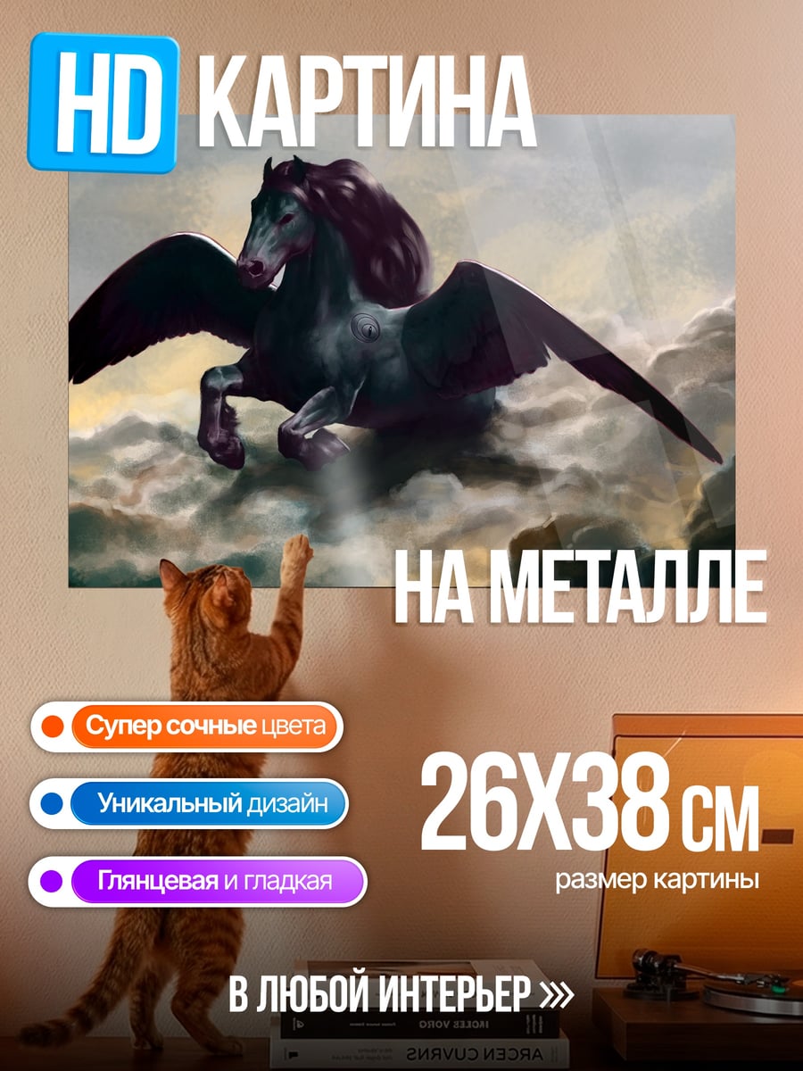 Картина на металле Черный Пегас