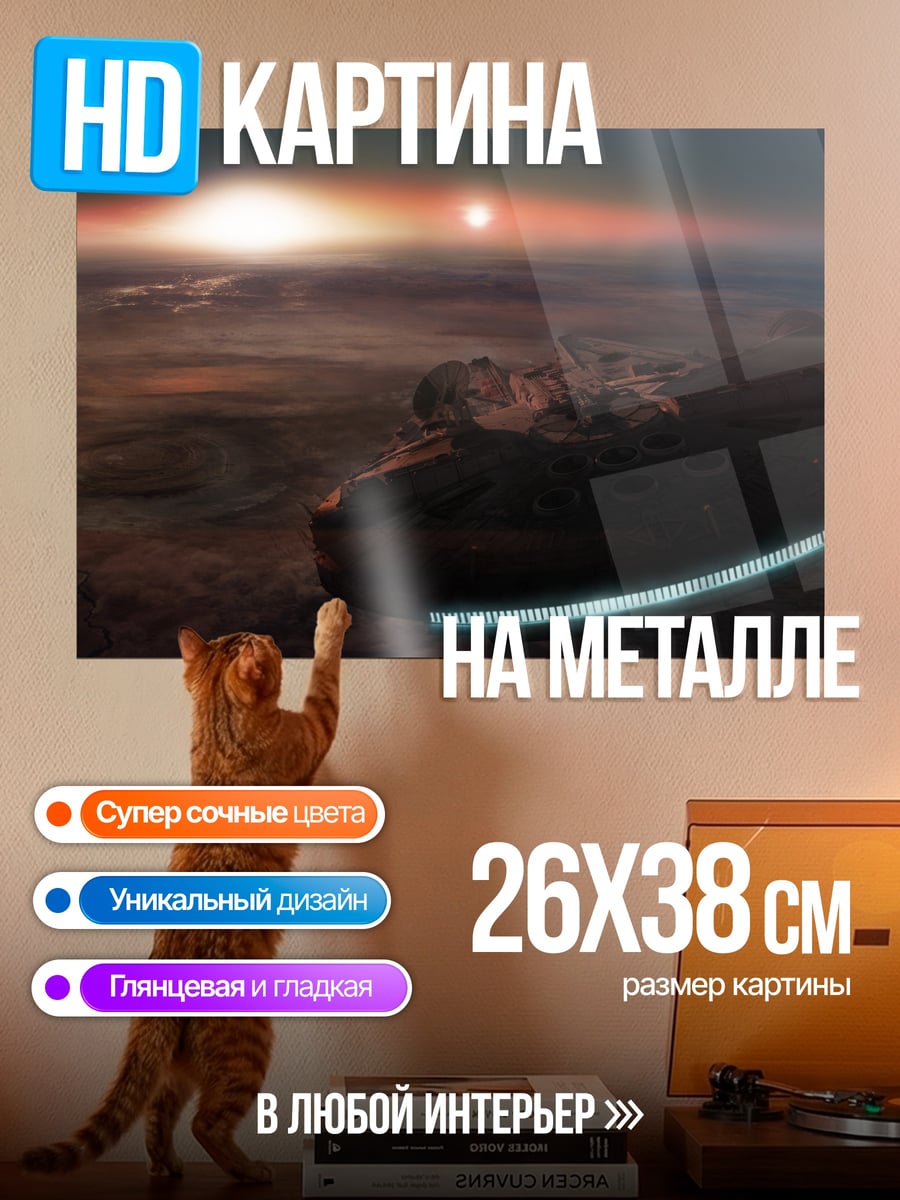 Картина на металле космический корабль закат