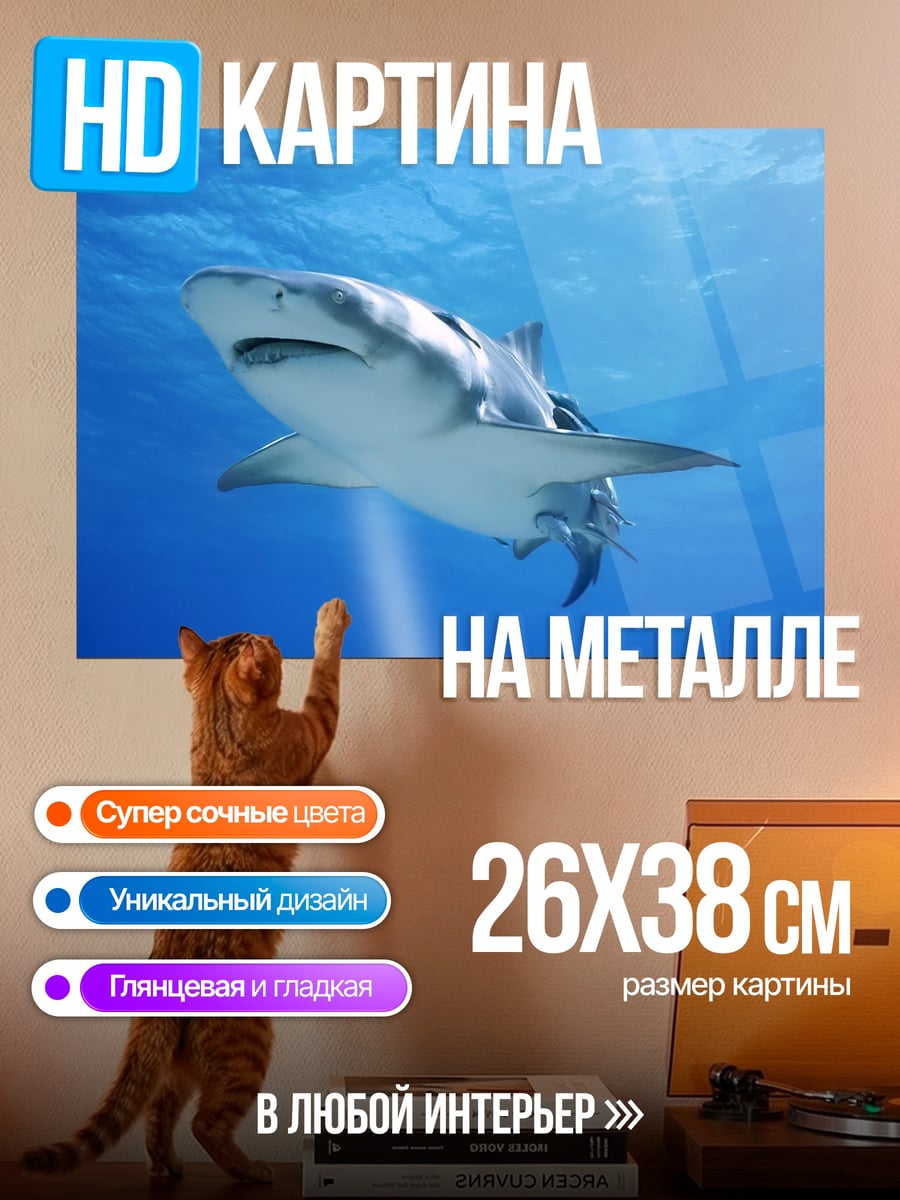Картина на металле Акула под водой
