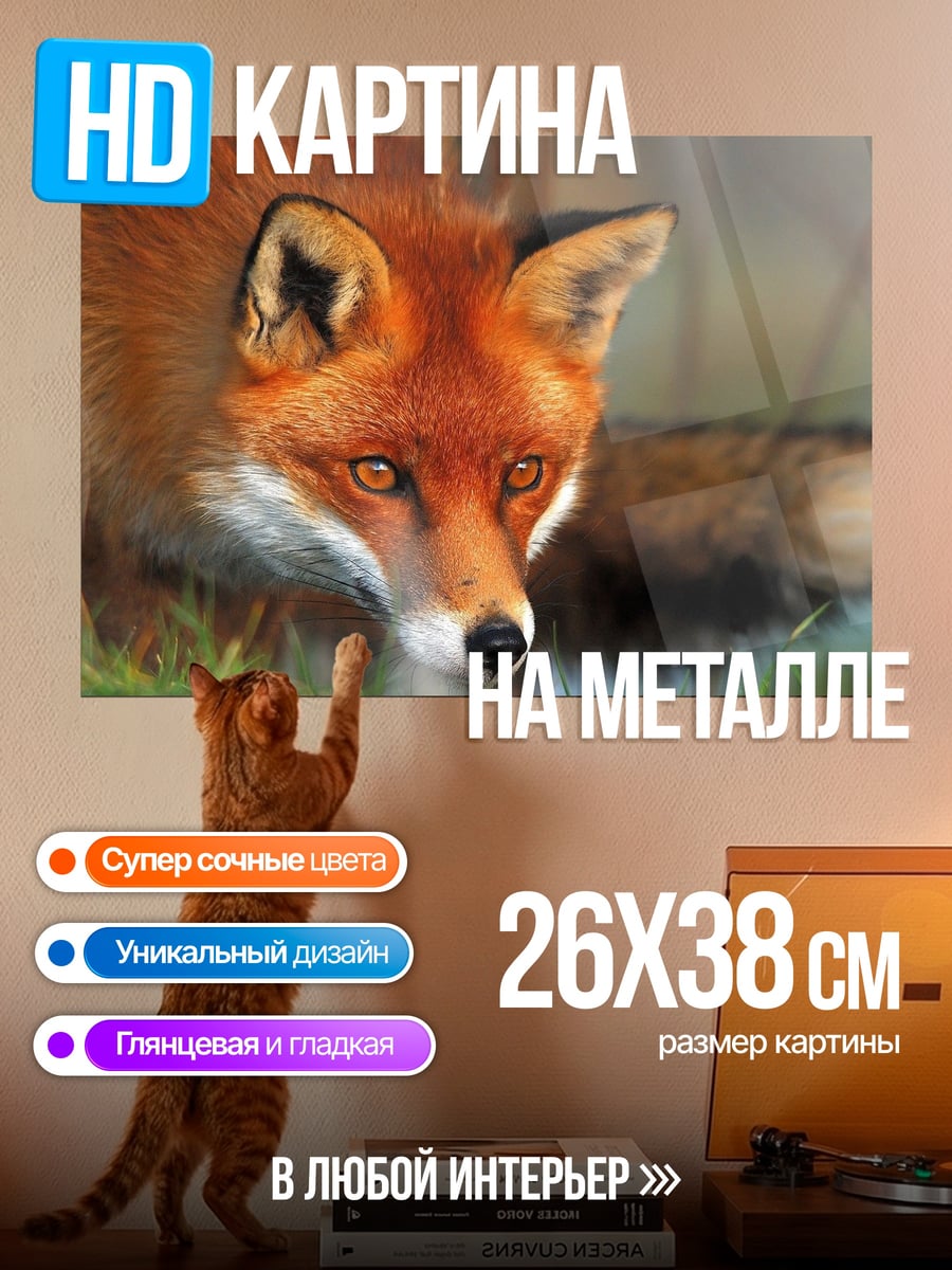 Картина на металле рыжая лиса