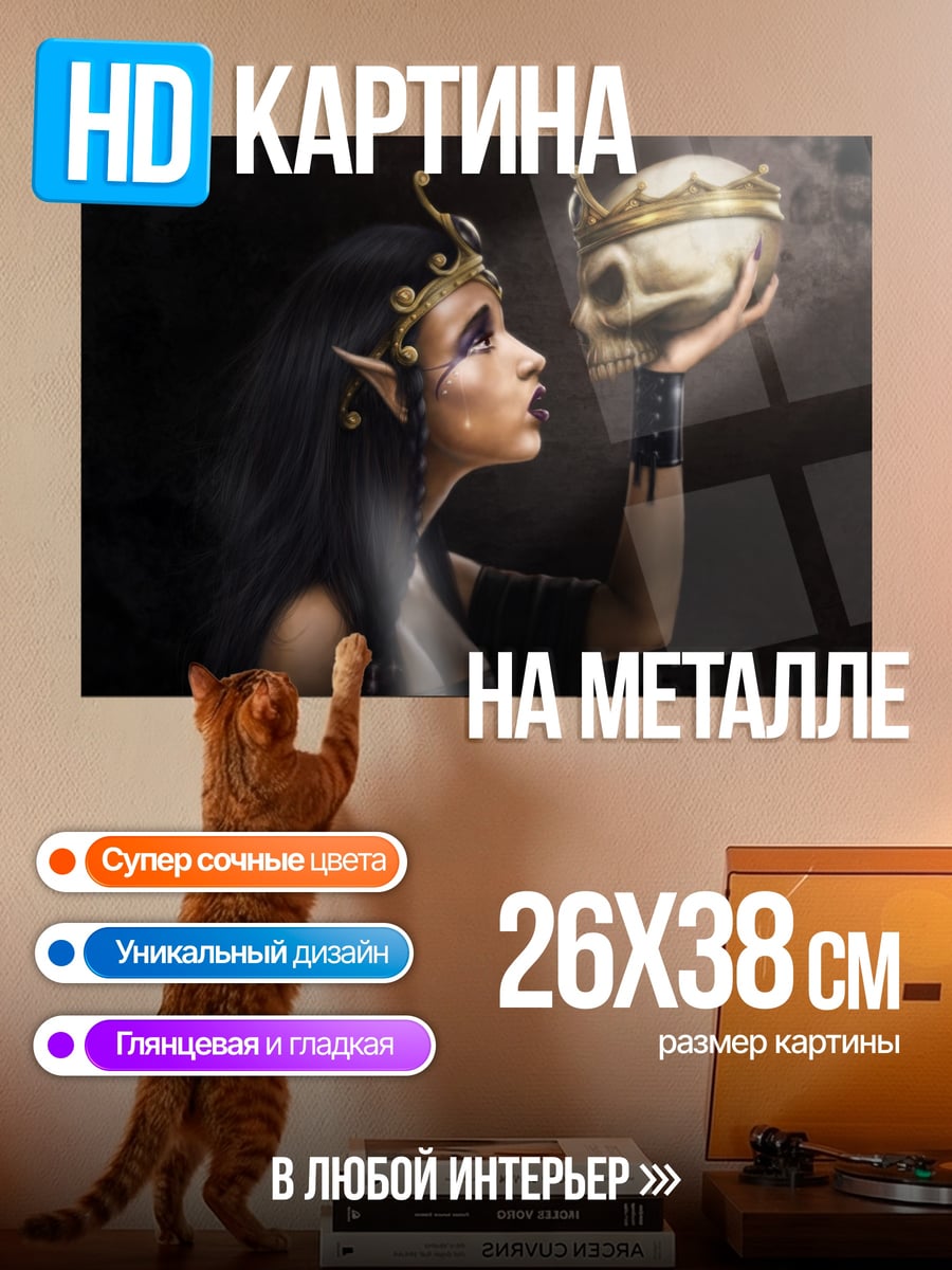 Картина на металле Эльфийка с черепом