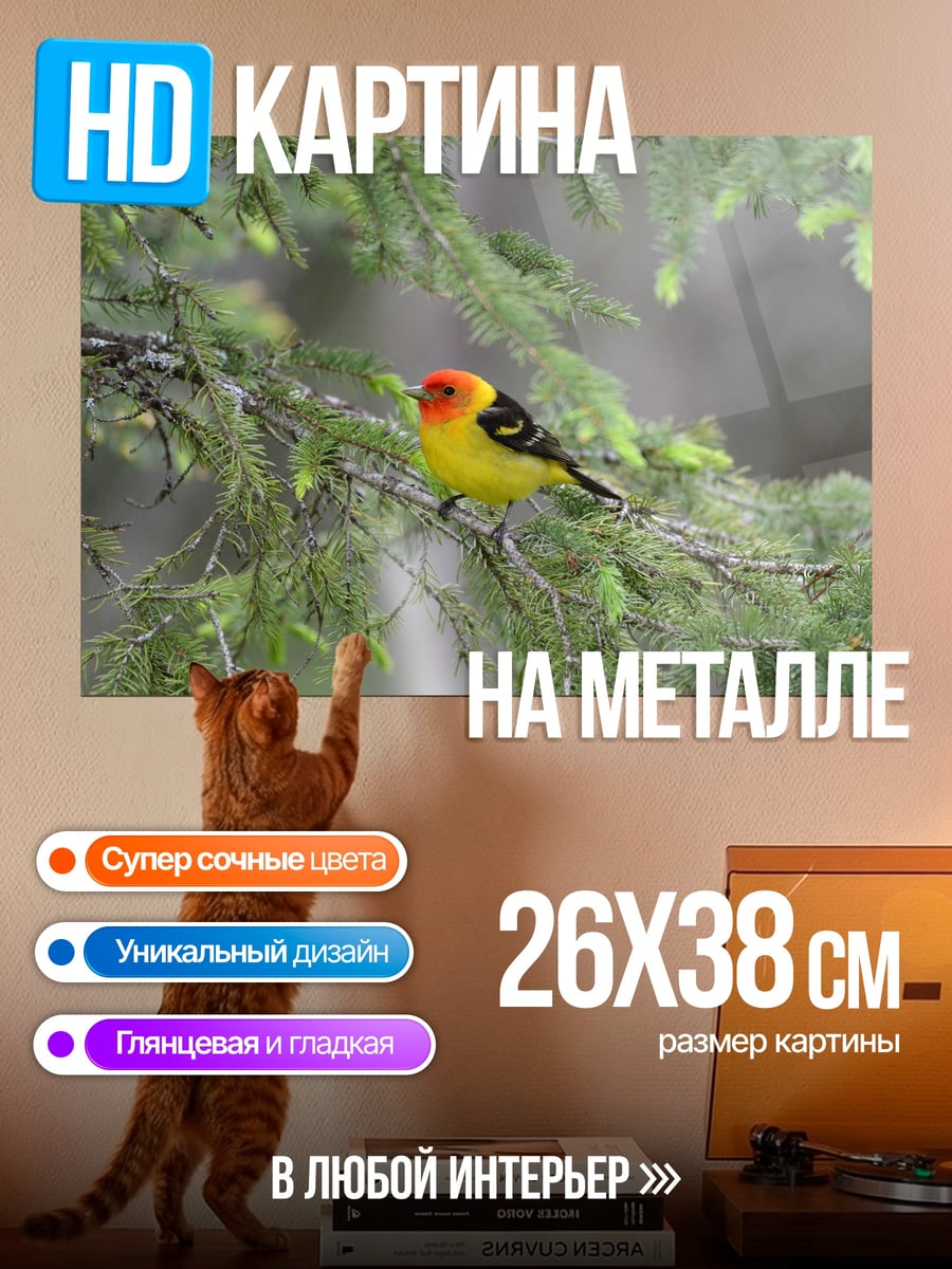 Картина на металле Птица на ветке