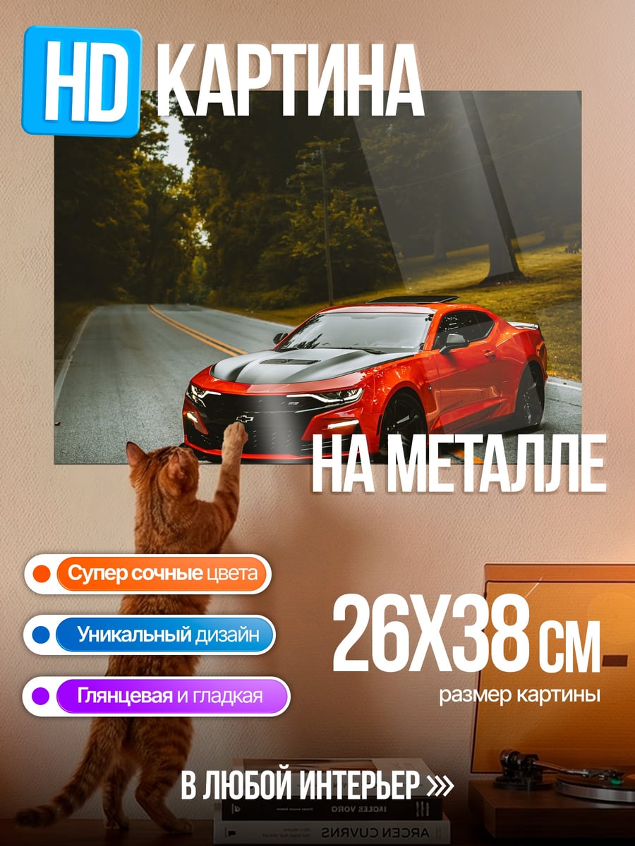 Картина на металле Красный Камаро