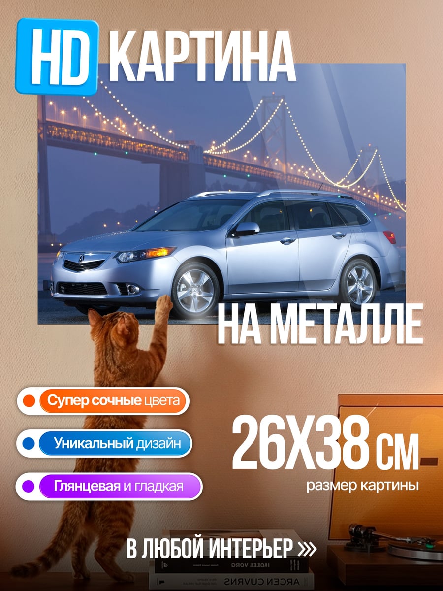 Картина на металле Серебристый Acura у моста