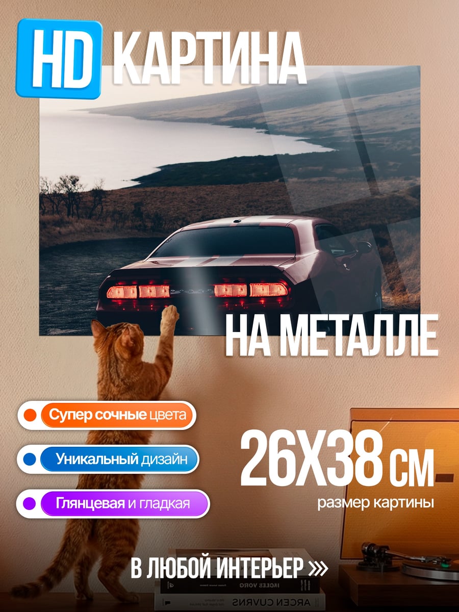 Картина на металле Автомобиль на закате