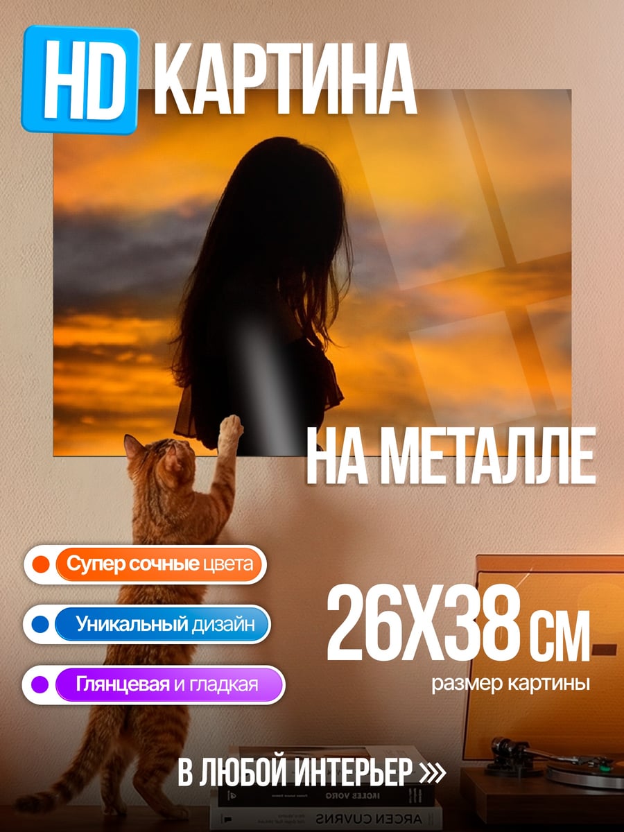Картина на металле Девушка на закате