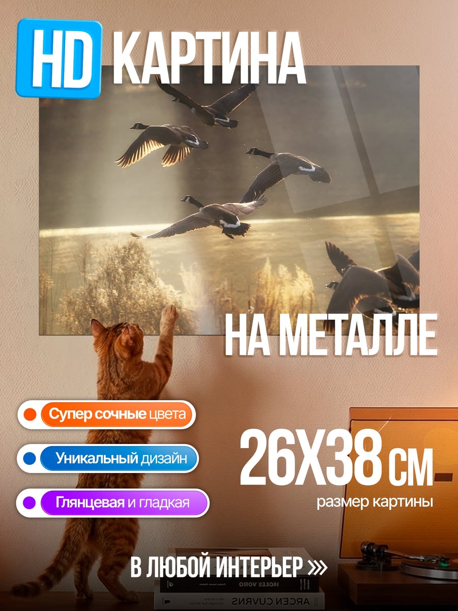 Картина на металле Стая гусей