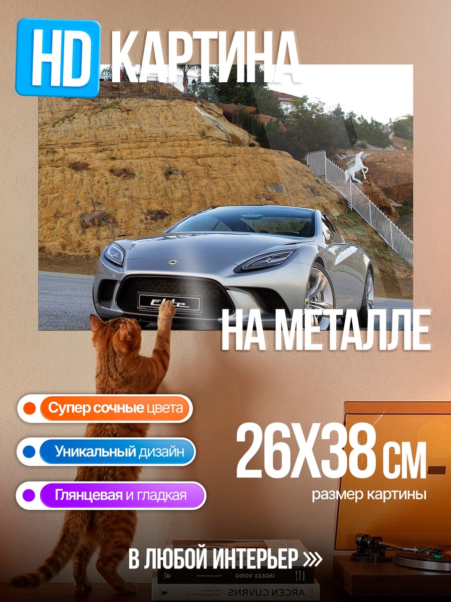 Картина на металле Серебристый спорткар на холме