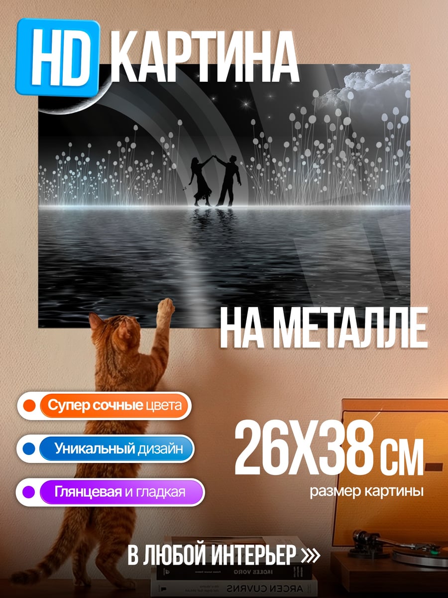 Картина на металле пара на луне