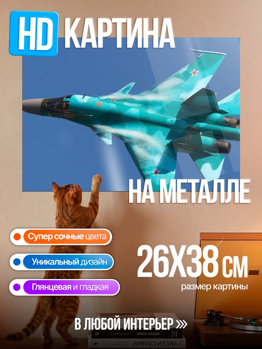 Картина на металле истребитель в небе