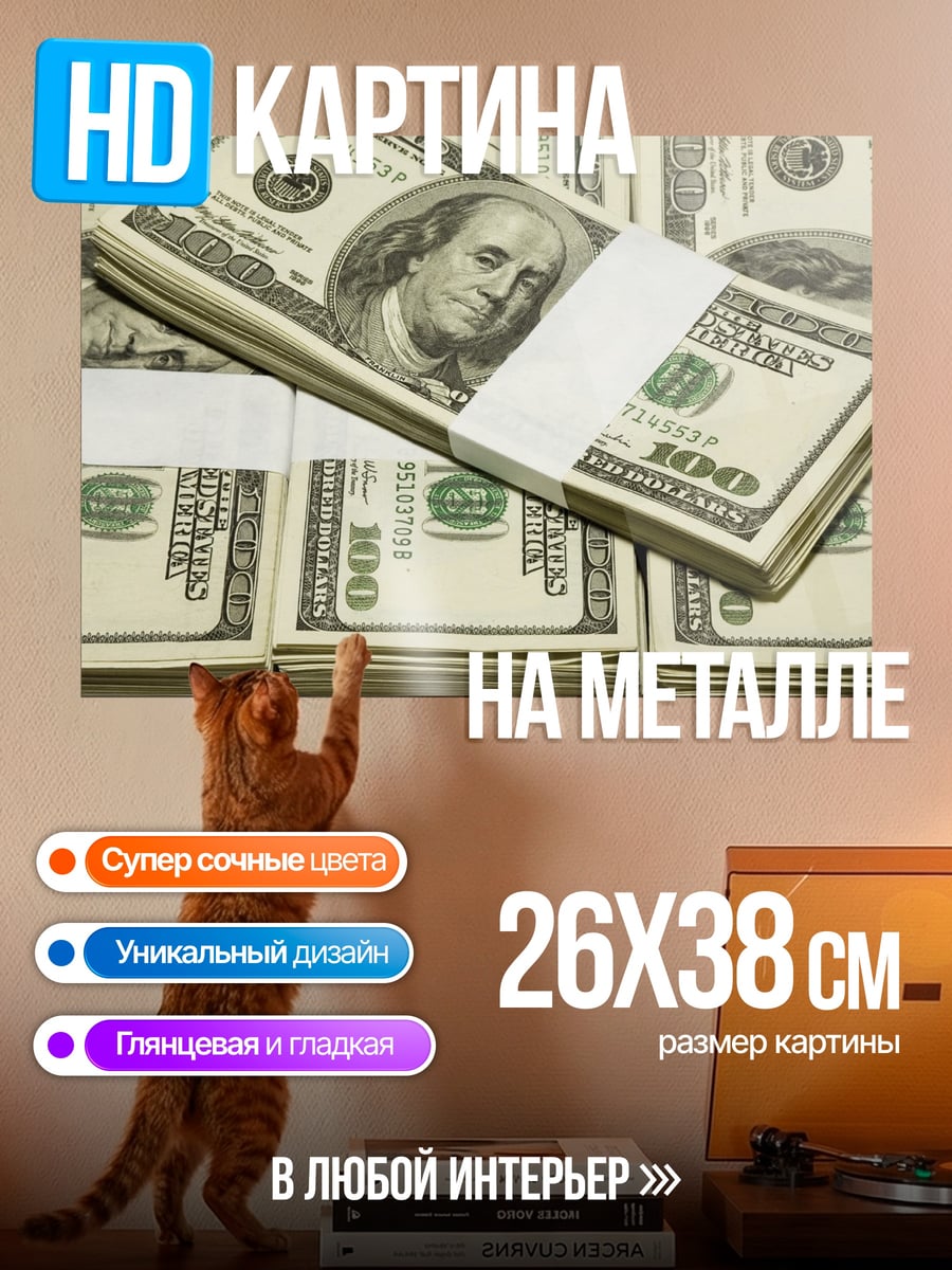 Картина на металле Пачки денег