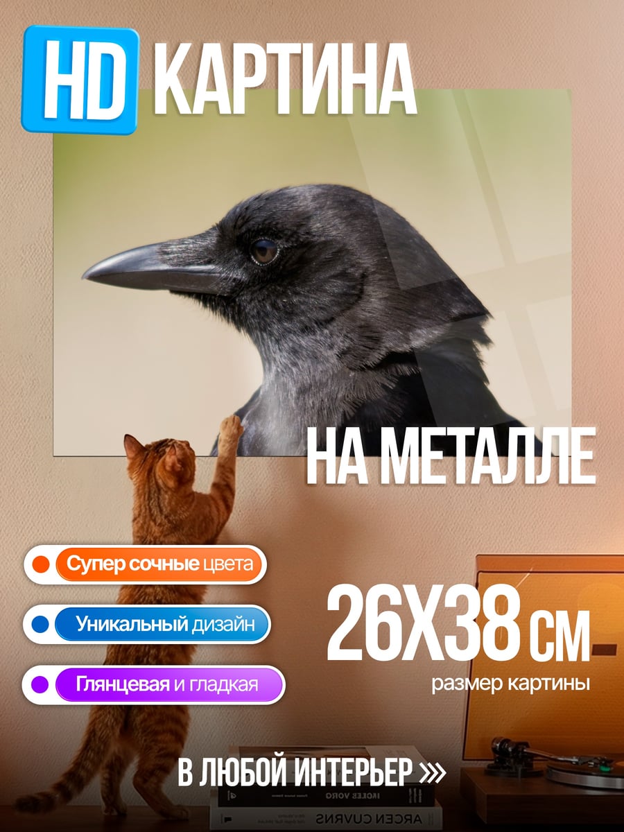 Картина на металле Черный ворон