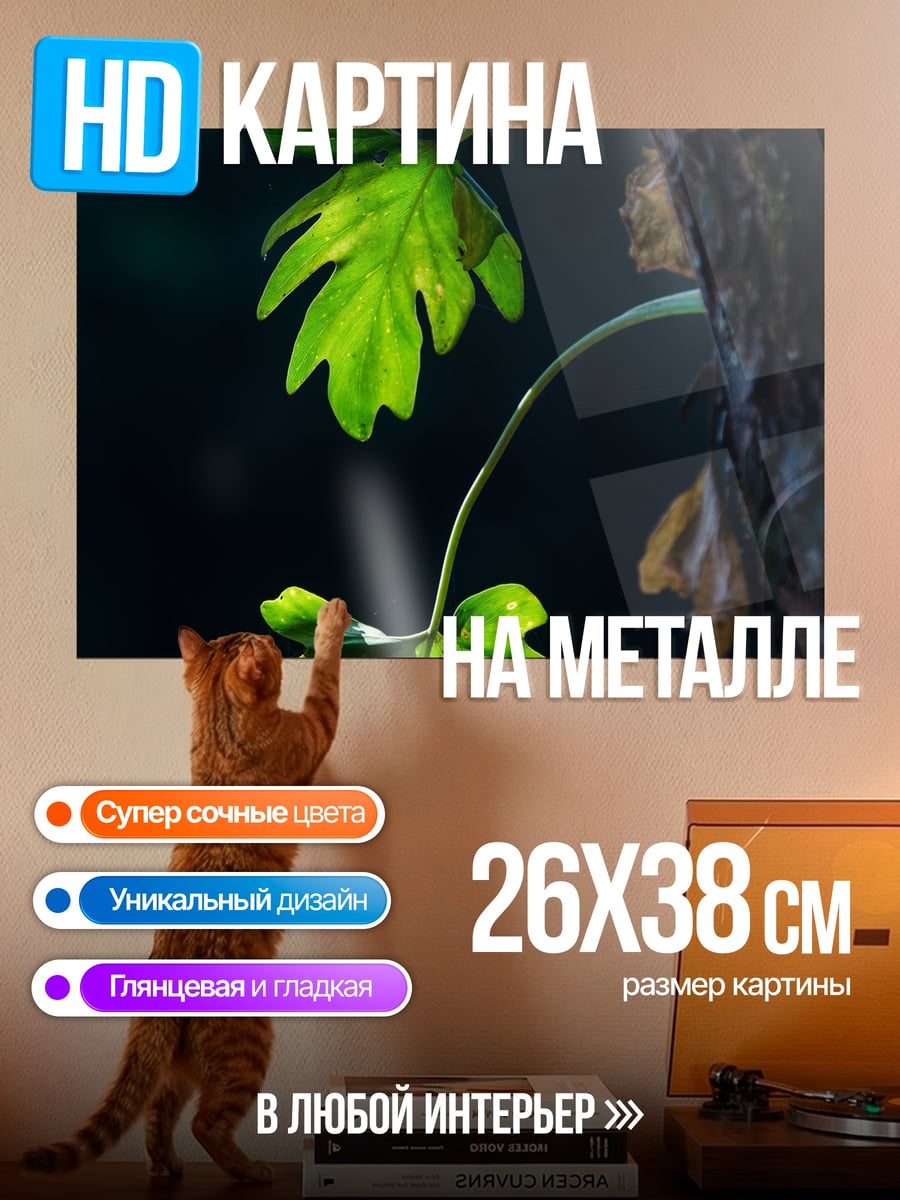 Картина на металле Зеленые листья на дереве