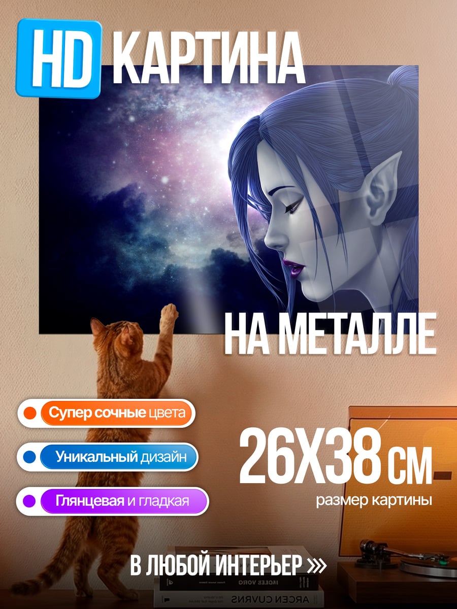 Картина на металле Эльфийка в космосе