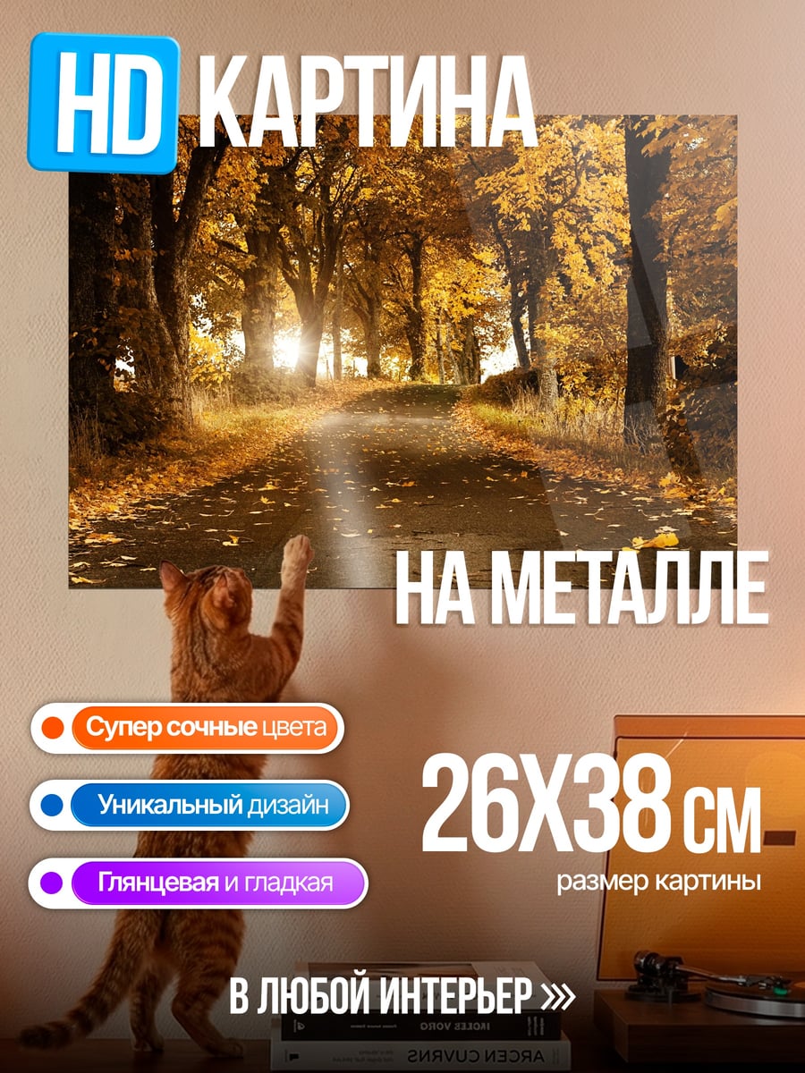 Картина на металле Осенняя дорога