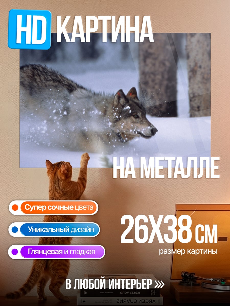Картина на металле Волк в снегу