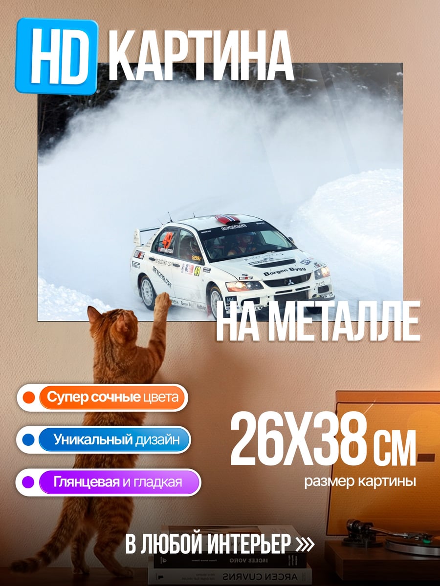 Картина на металле Раллийная машина на снегу