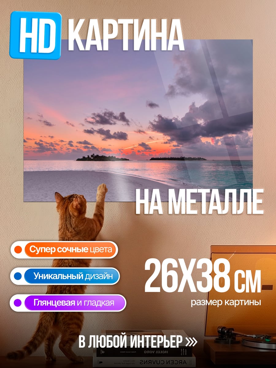 Картина на металле Закат на острове