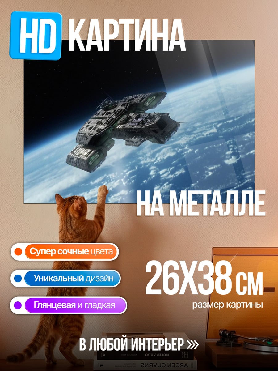 Картина на металле Космический корабль Земля