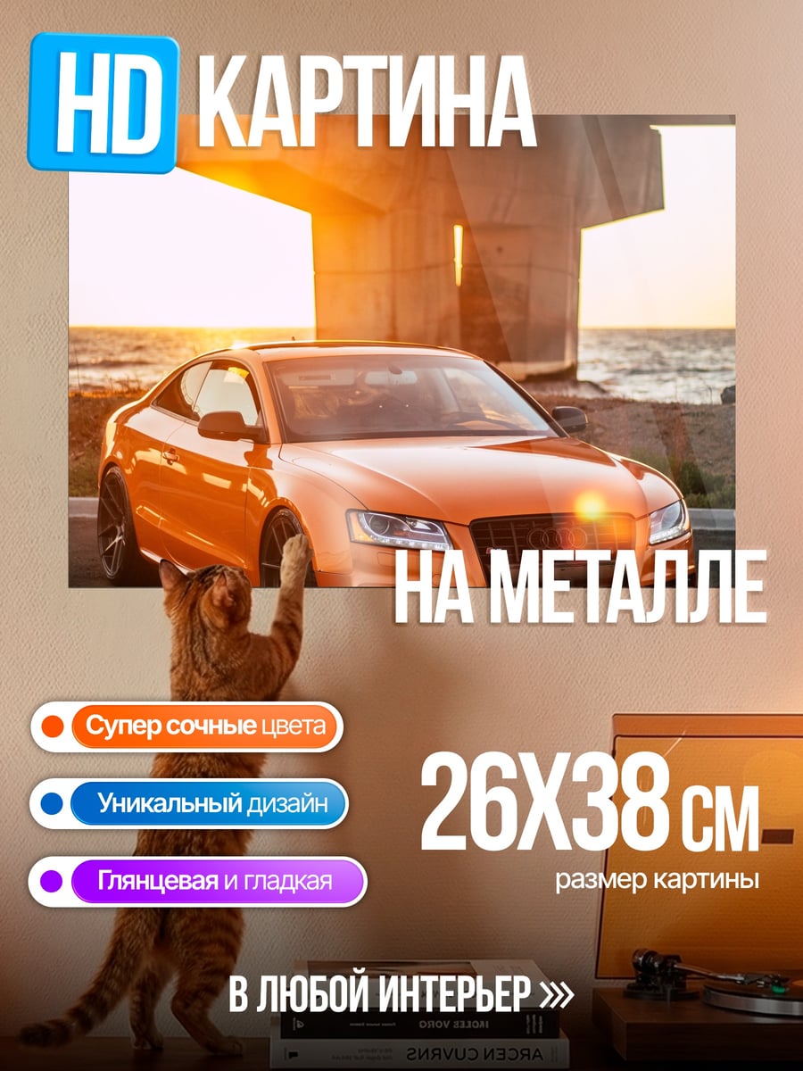 Картина на металле Оранжевое Ауди на закате