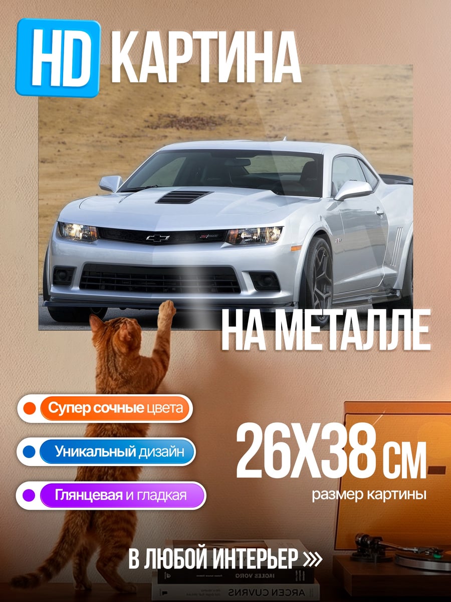 Картина на металле Серебристый Chevrolet Camaro