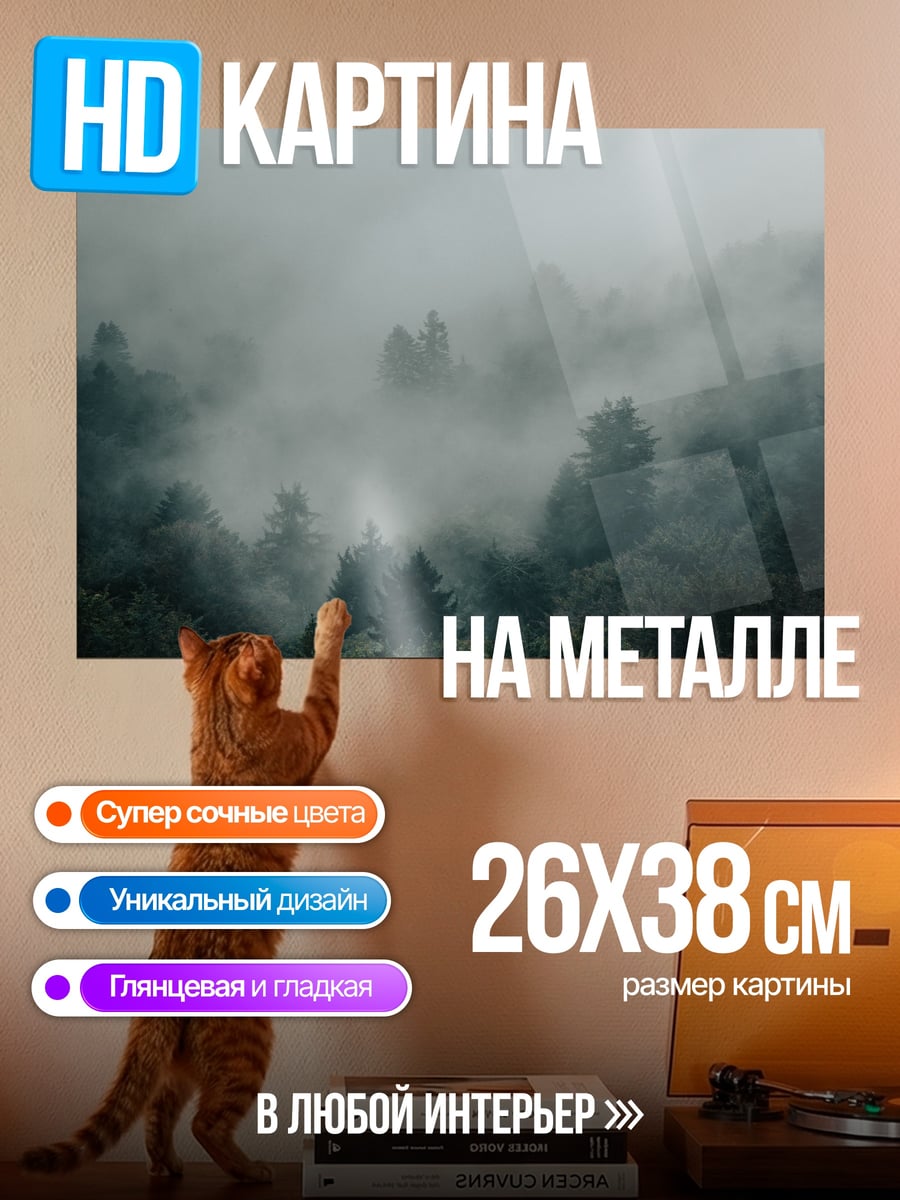 Картина на металле Туманный лес