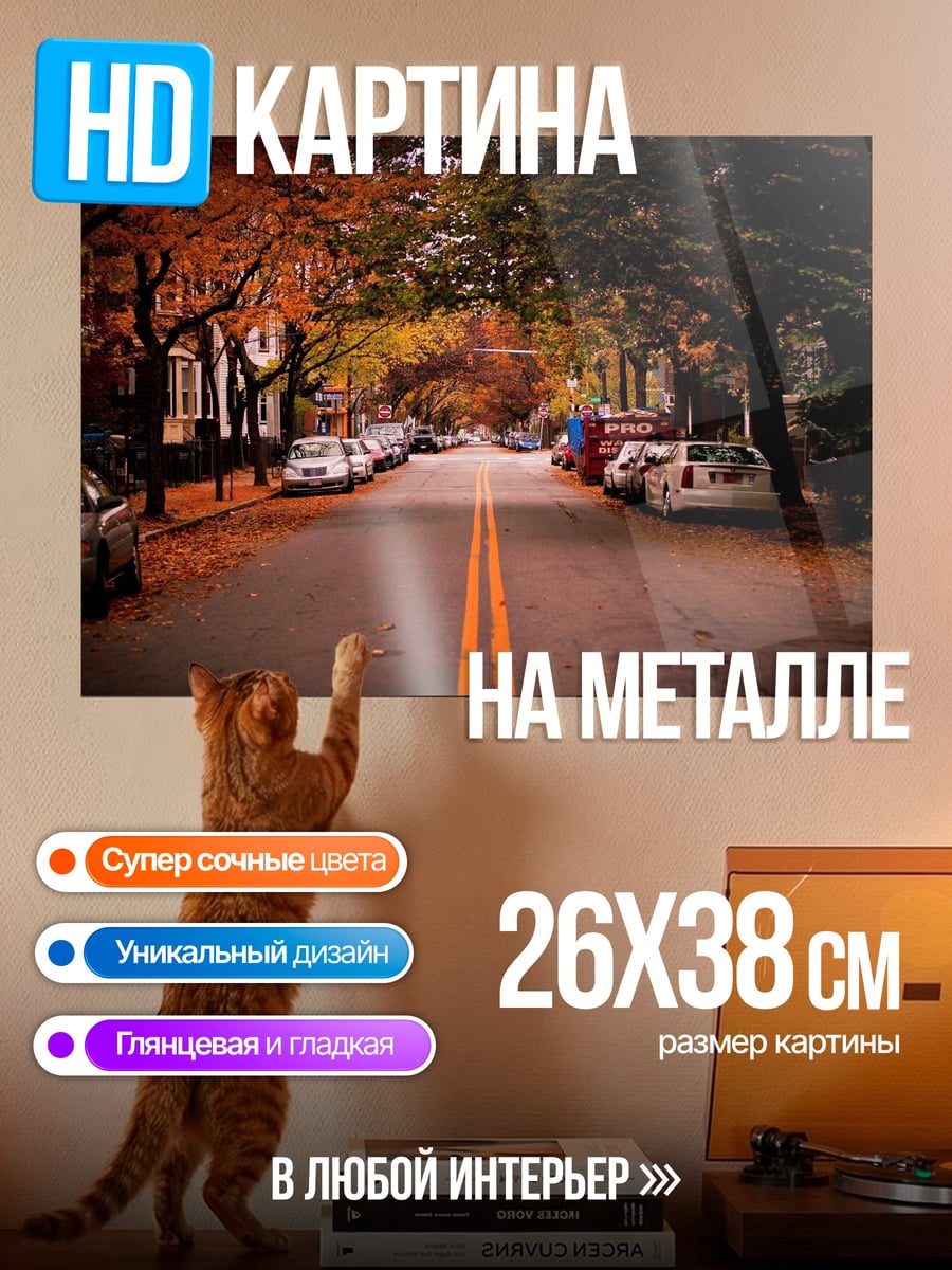 Картина на металле Осенняя улица