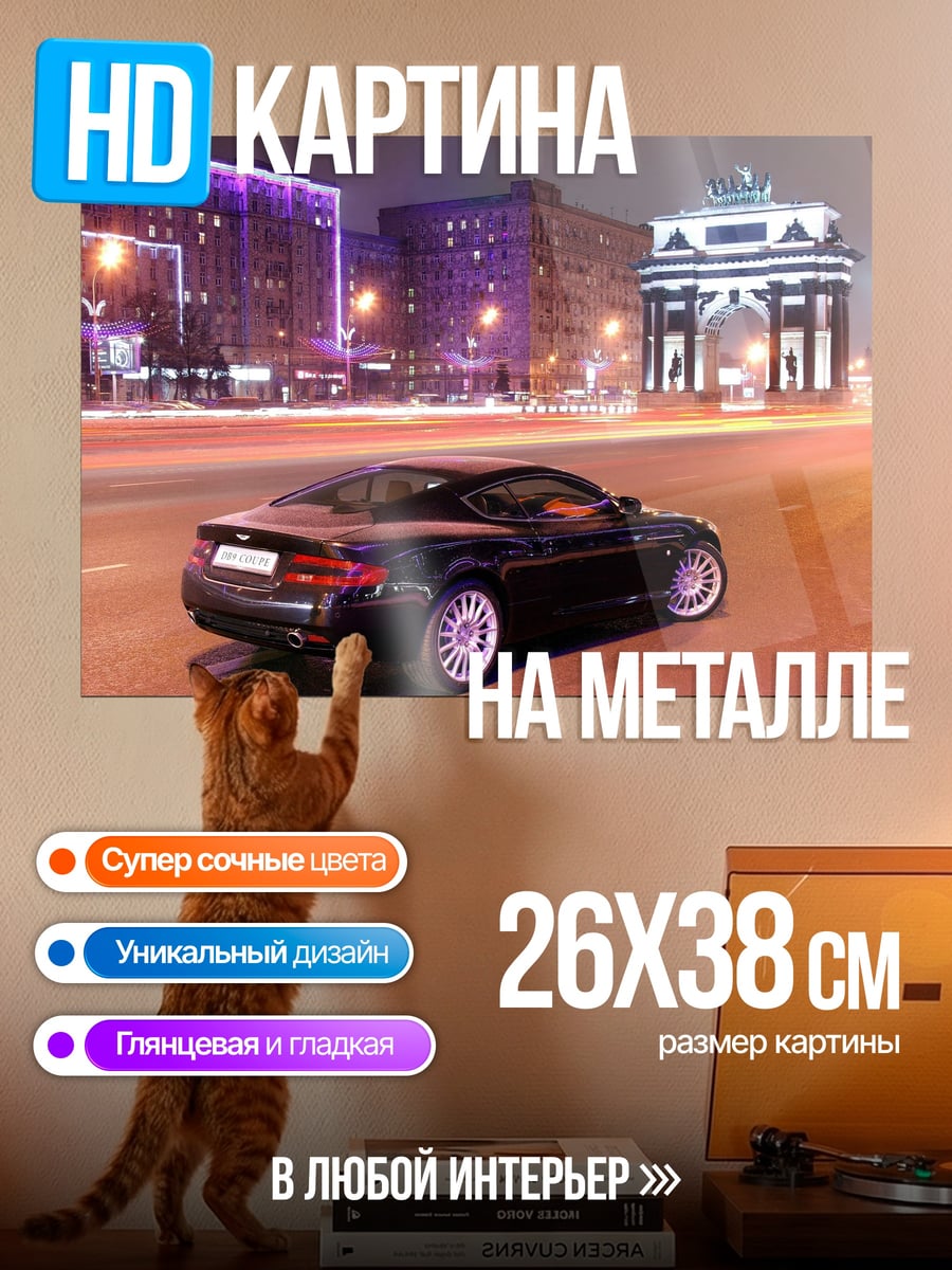 Картина на металле Ночной город и спорткар