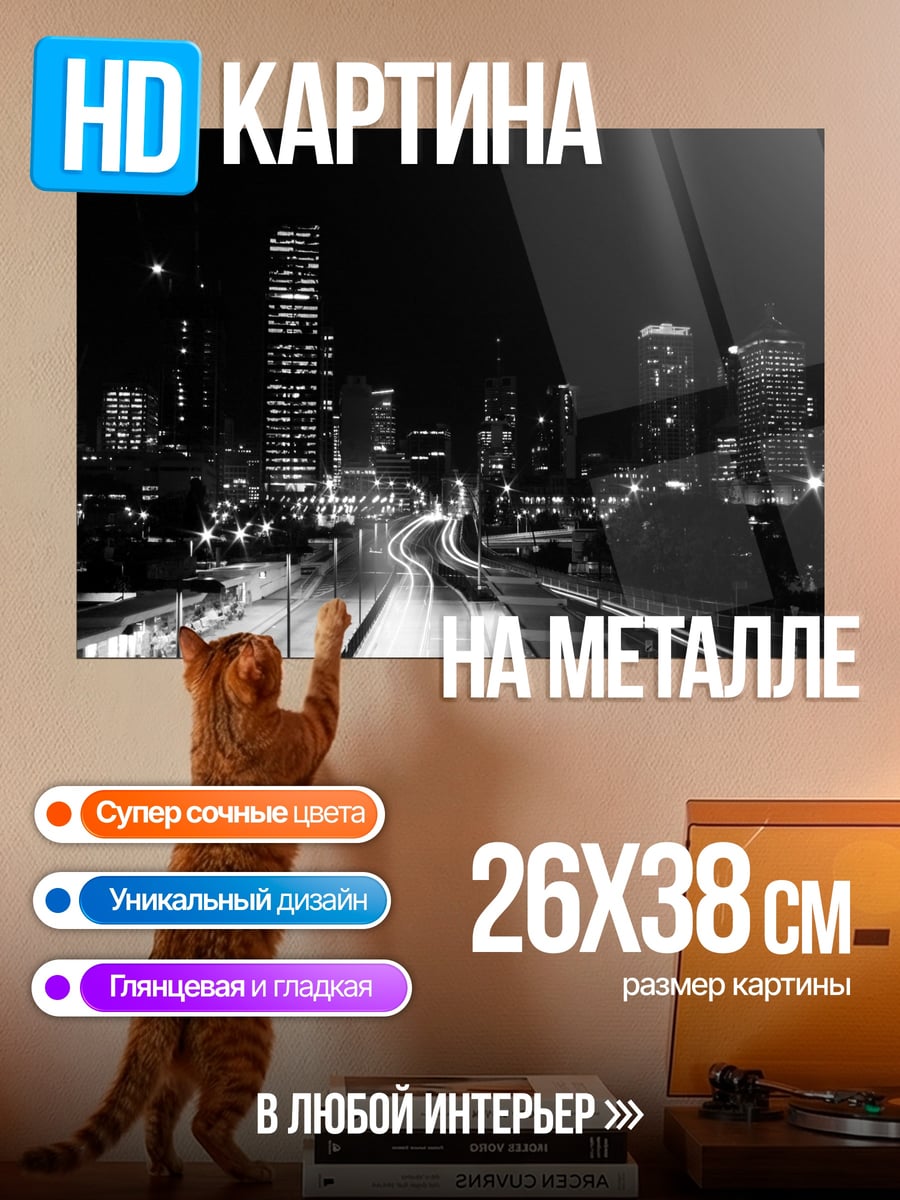 Картина на металле Ночной город трафик