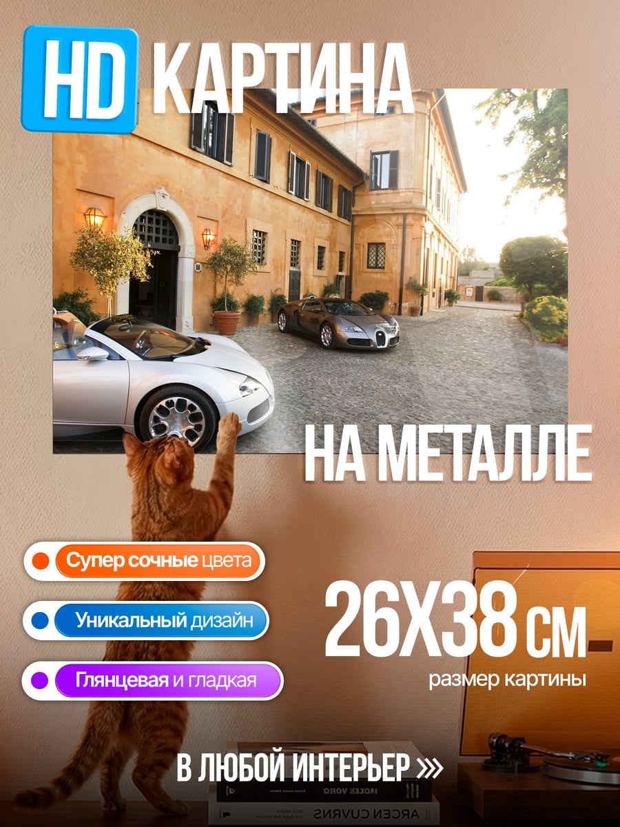 Картина на металле Роскошные авто у виллы