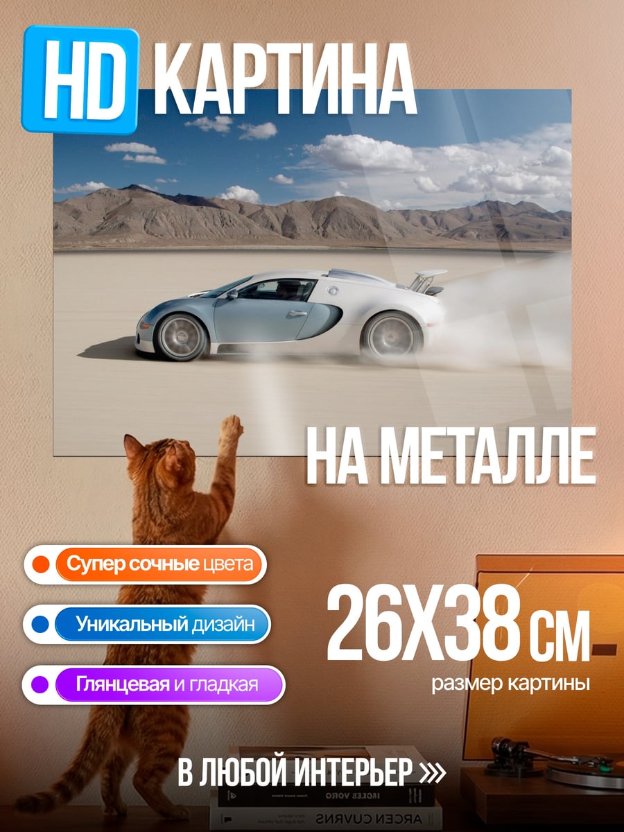Картина на металле Бугатти в пустыне