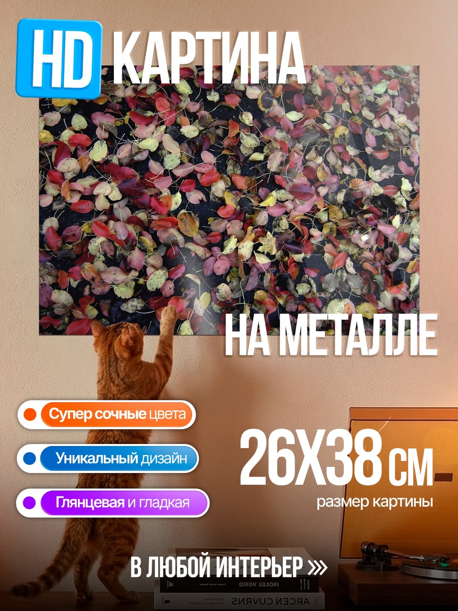 Картина на металле Осенние листья крупным планом