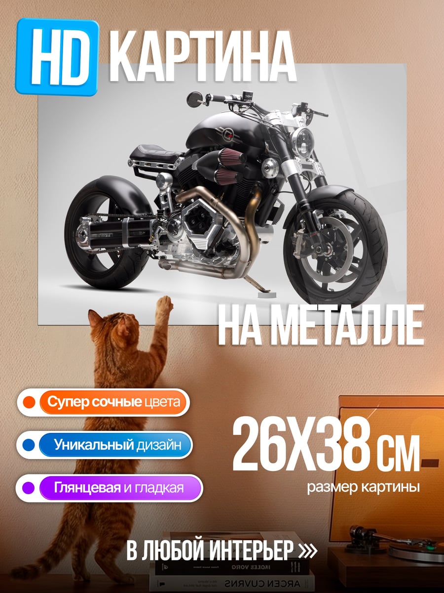 Картина на металле Мощный мотоцикл