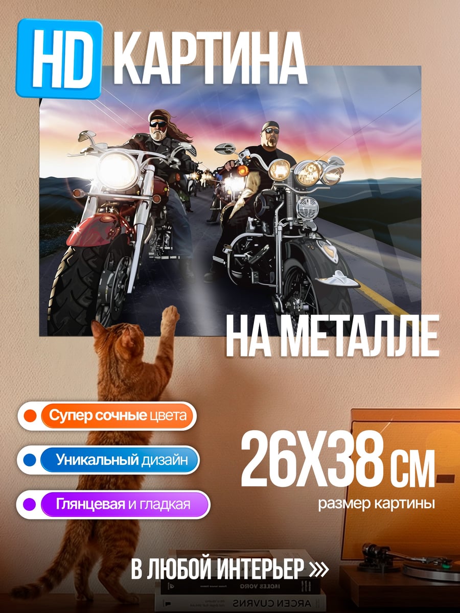 Картина на металле Байкеры на дороге