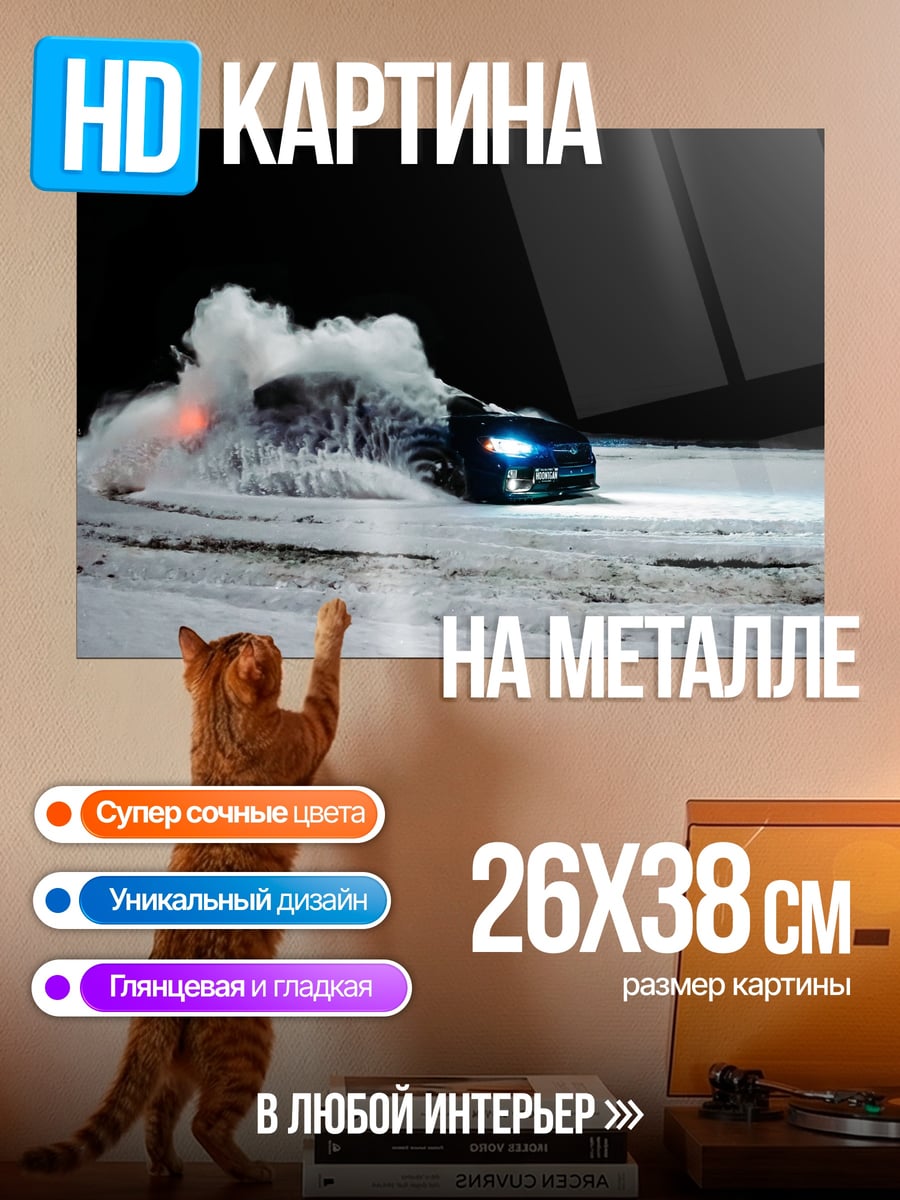 Картина на металле Машина в снегу