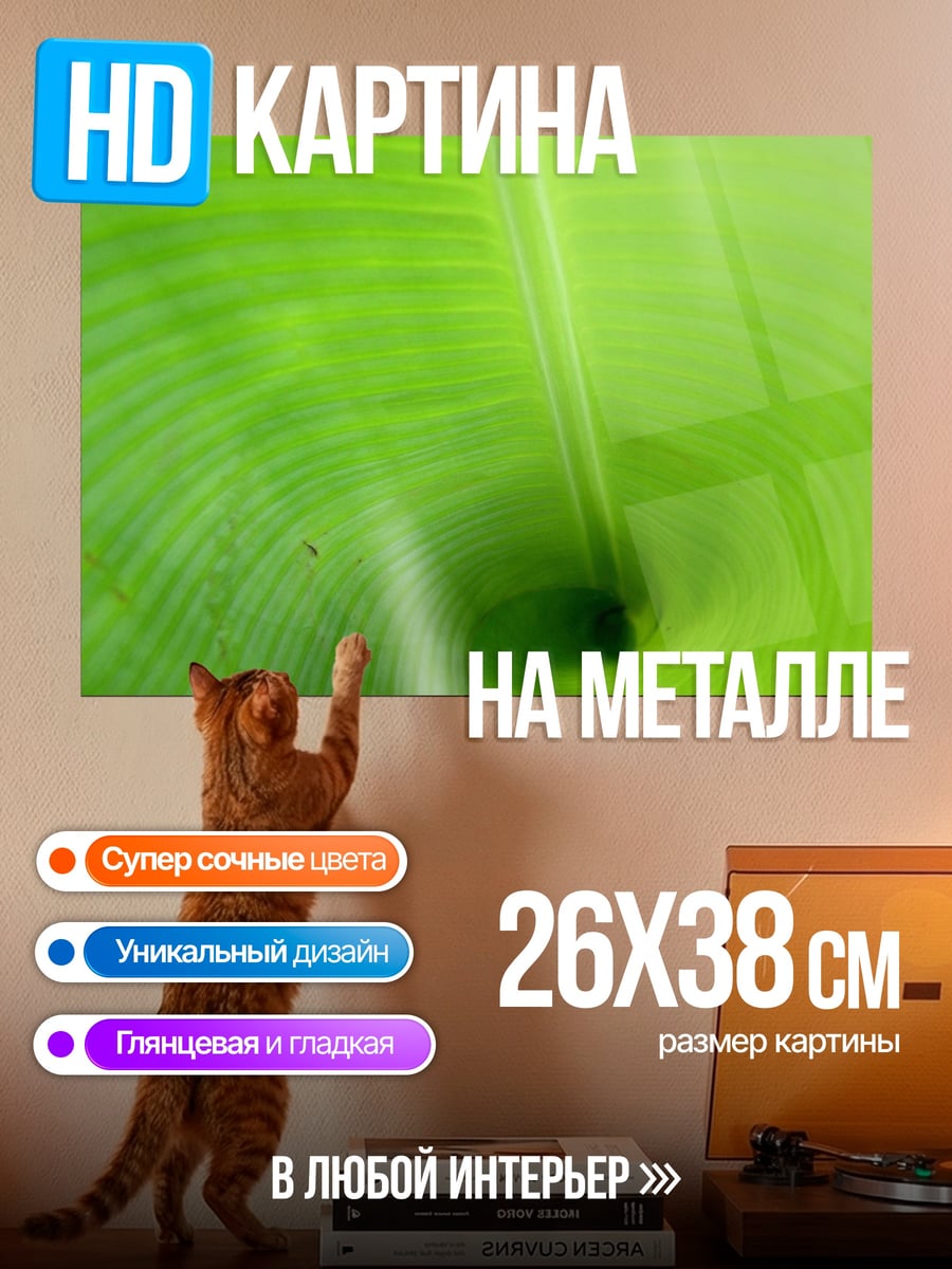 Картина на металле Зеленый лист