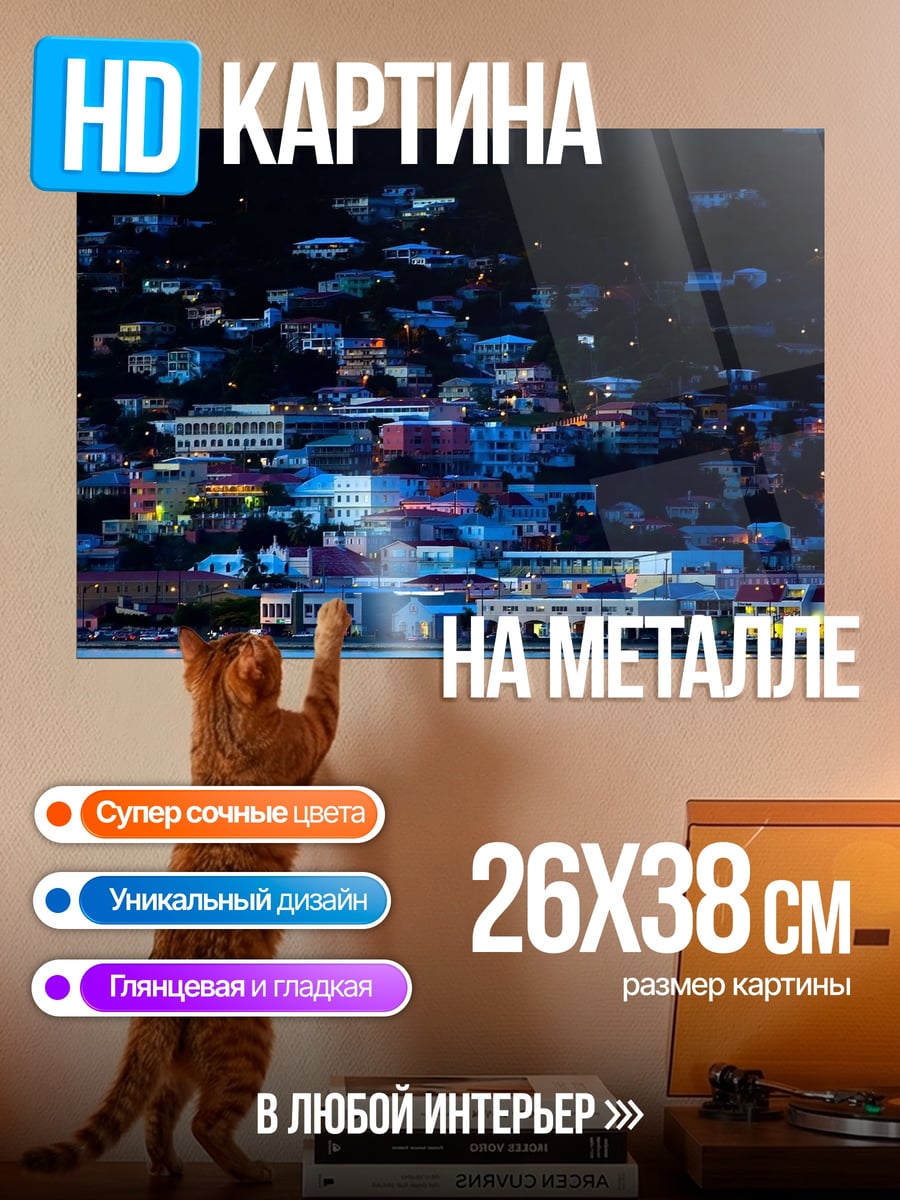Картина на металле Ночной город