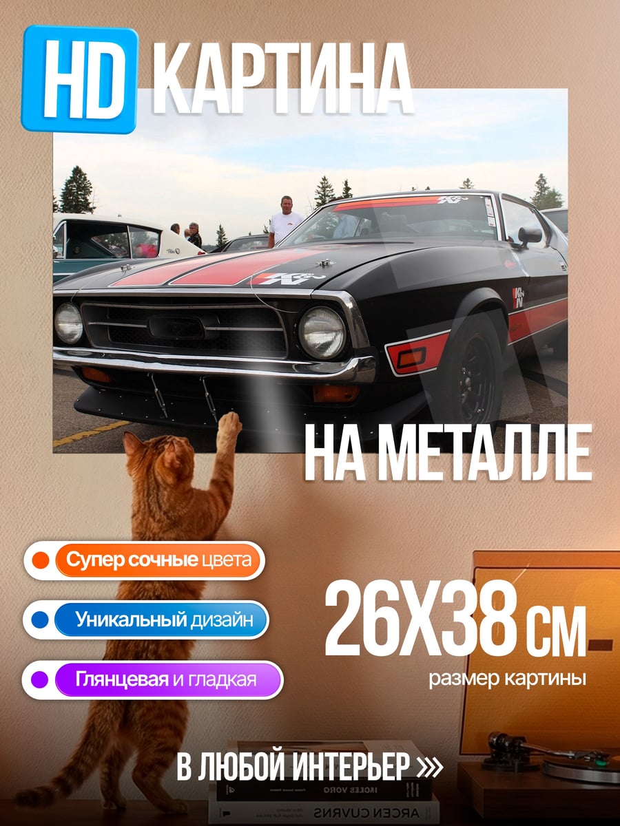 Картина на металле Черный маслкар Ford