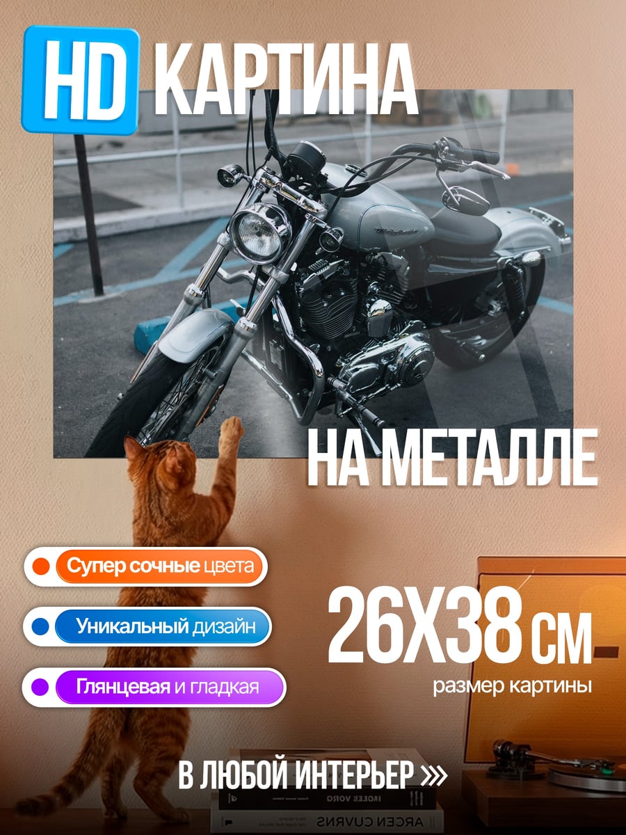 Картина на металле серебристый мотоцикл
