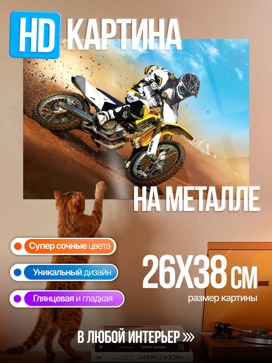 Картина на металле мотокросс на склоне