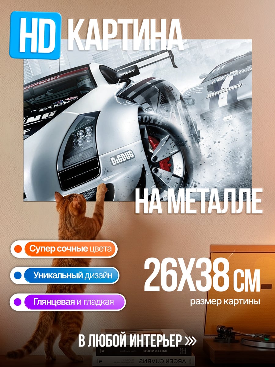 Картина на металле Гоночный автомобиль в движении