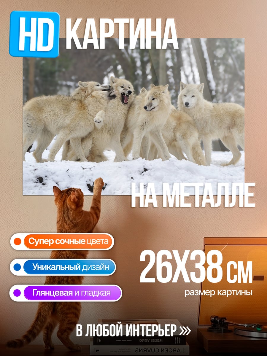 Картина на металле Стая белых волков