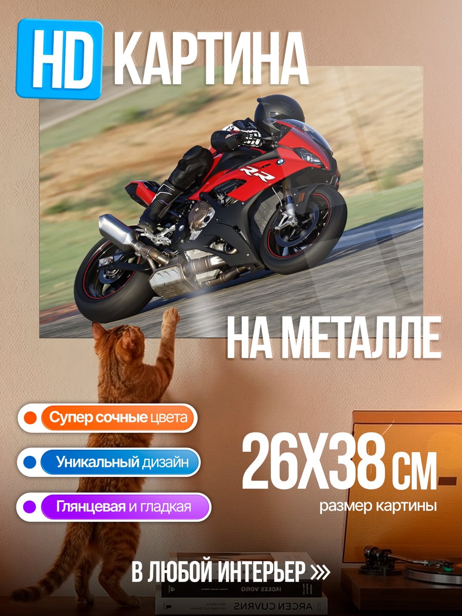 Картина на металле Красный мотоцикл на треке