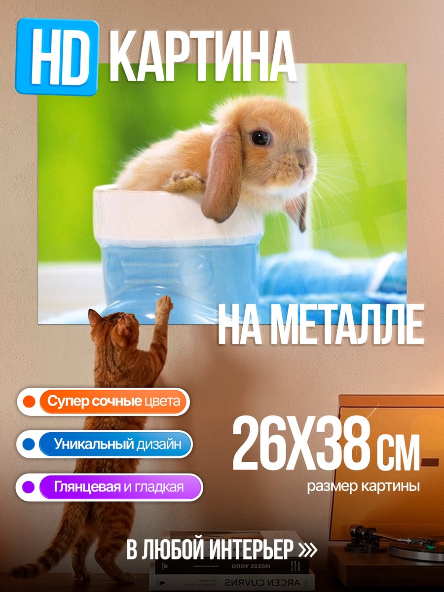 Картина на металле Кролик в ботинке
