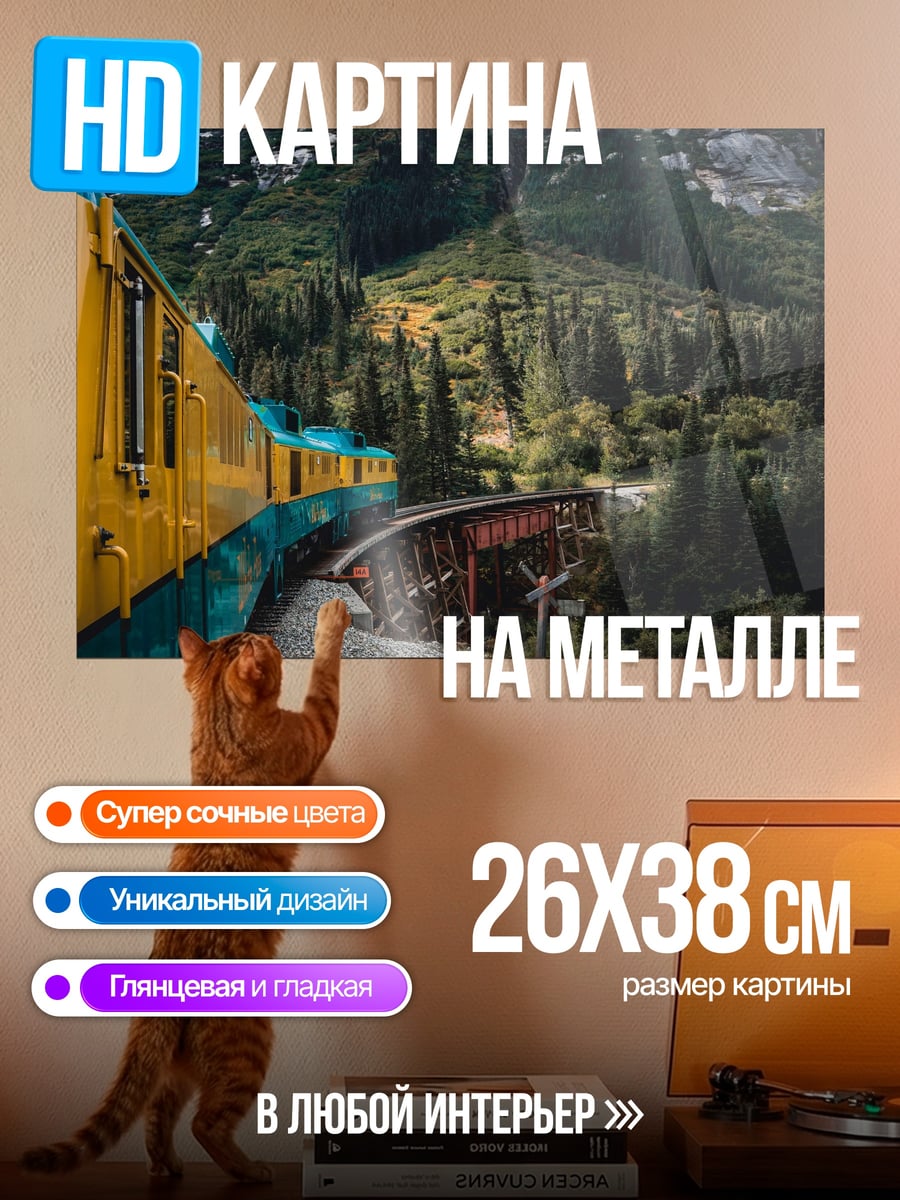 Картина на металле Поезд в горах