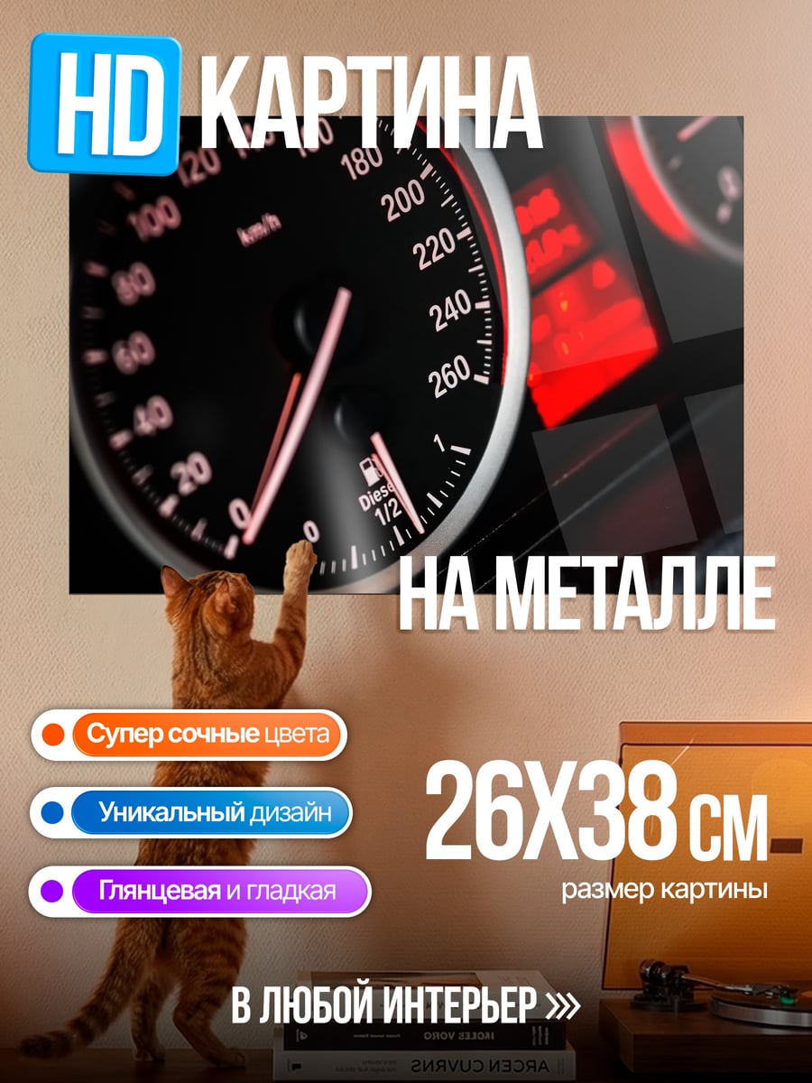 Картина на металле Спидометр автомобиля