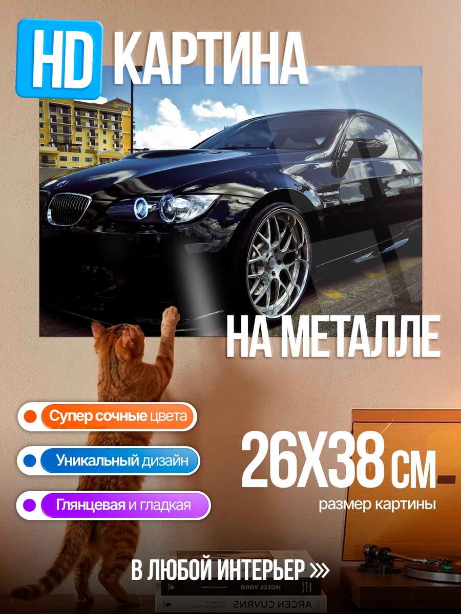 Картина на металле Черный спортивный автомобиль