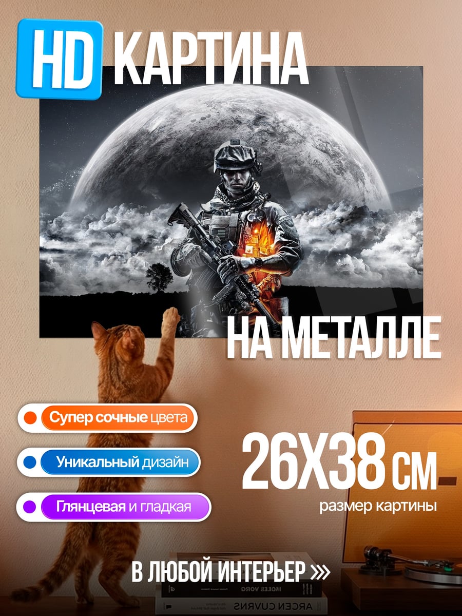 Картина на металле солдат на фоне луны
