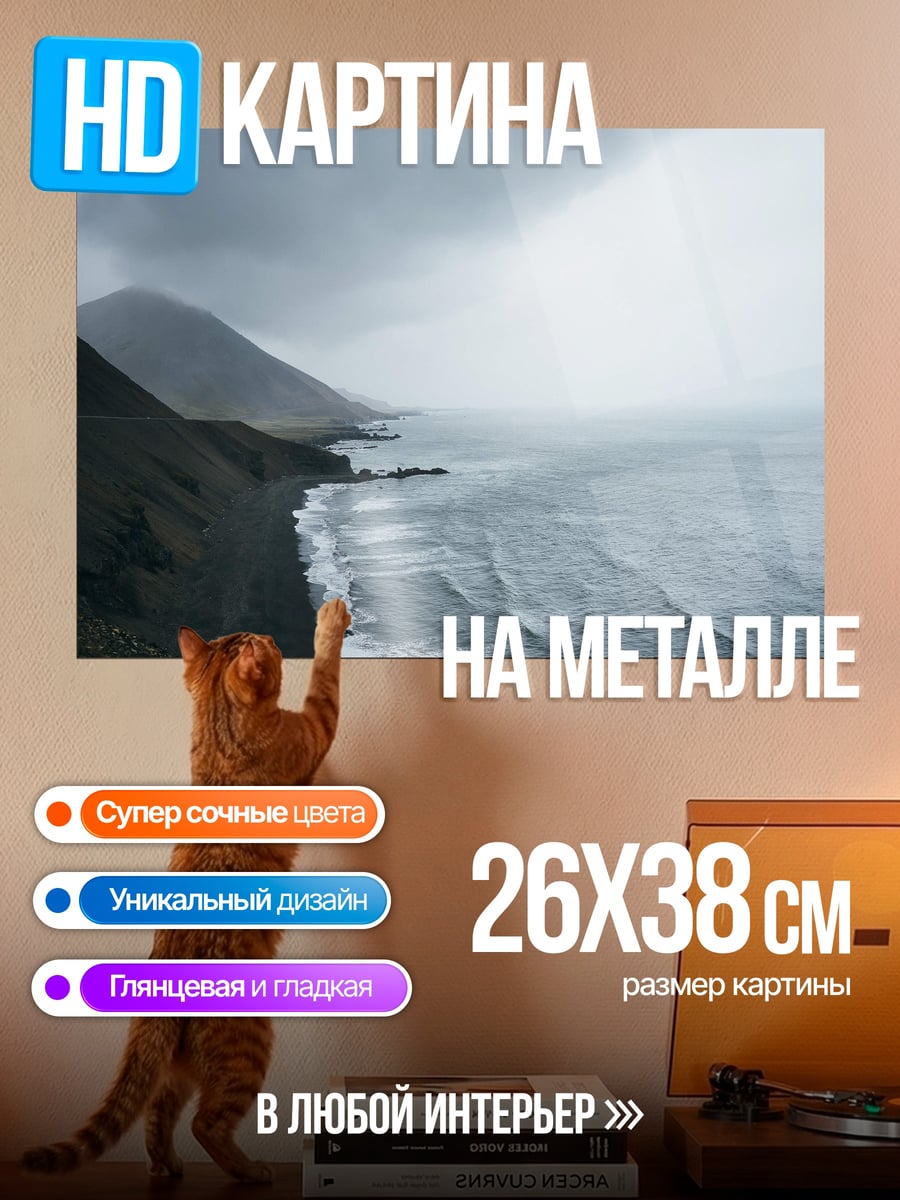 Картина на металле Штормовой берег Исландии